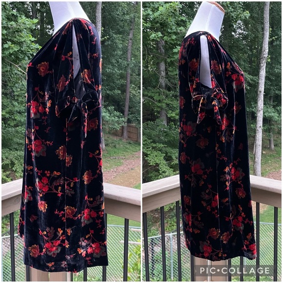 NWT Loft Black Red Floral Cold Shoulders Velvet Shift Dress Size S - Picture 6 of 16